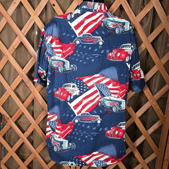 Redhead Men's Shirt Sz XL Short Sleeved American Flag Classic Cars 4rth of July - Picture 2 of 8